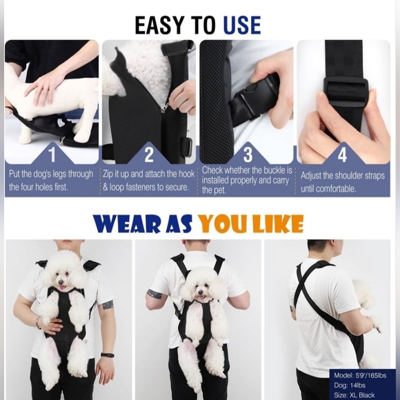 Pawaboo NWT Black Floral Daisy Print Pet Carrier Backpack Size Large (9-13lbs) - Picture 6 of 10